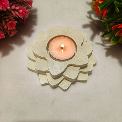 Handmade Flower 4-Step Diya – Ivory | Layered Tealight Holder for Diwali, Pooja & Home Décor | Unique Festival Gift Item