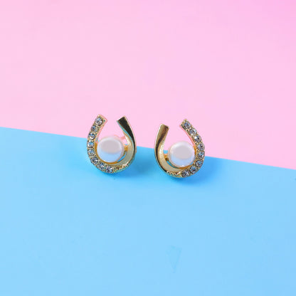 Elegant Pearl & Crystal U-Shape Stud Earrings for Women | Korean Style Fashion Jewelry