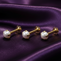 Gold plated Cultured Pearl Nosepin Stud Flat Back Piercing Combo Pack of 3