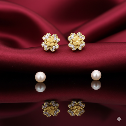 Gold Plated Four-Leaf Clover Stud Earrings with AD for women and girls