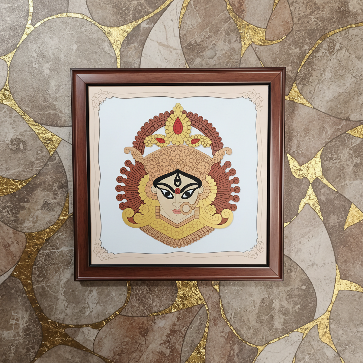 Maa Durga Wall Art with Wooden Frame – Traditional Hindu Goddess Durga Decorative Wall art for Home, Office & Pooja Room