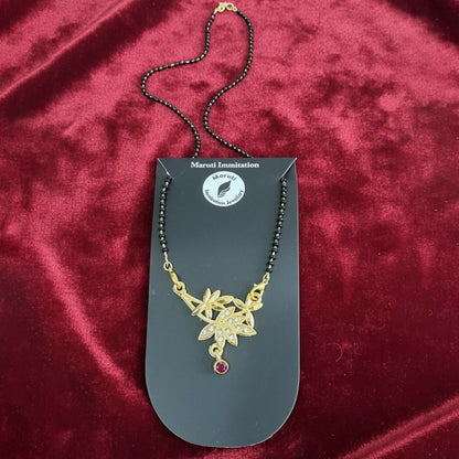 Elegant Gold-Toned Floral Mangalsutra with Stone-Studded Pendant for Women