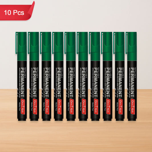 Refillable Permanent Marker Pen – Green Ink, 10 Piece Combo
