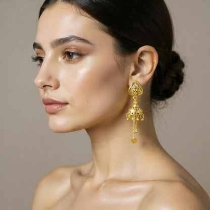 Premium Gold Finish Triangle Jhumki with Chain Tassels
