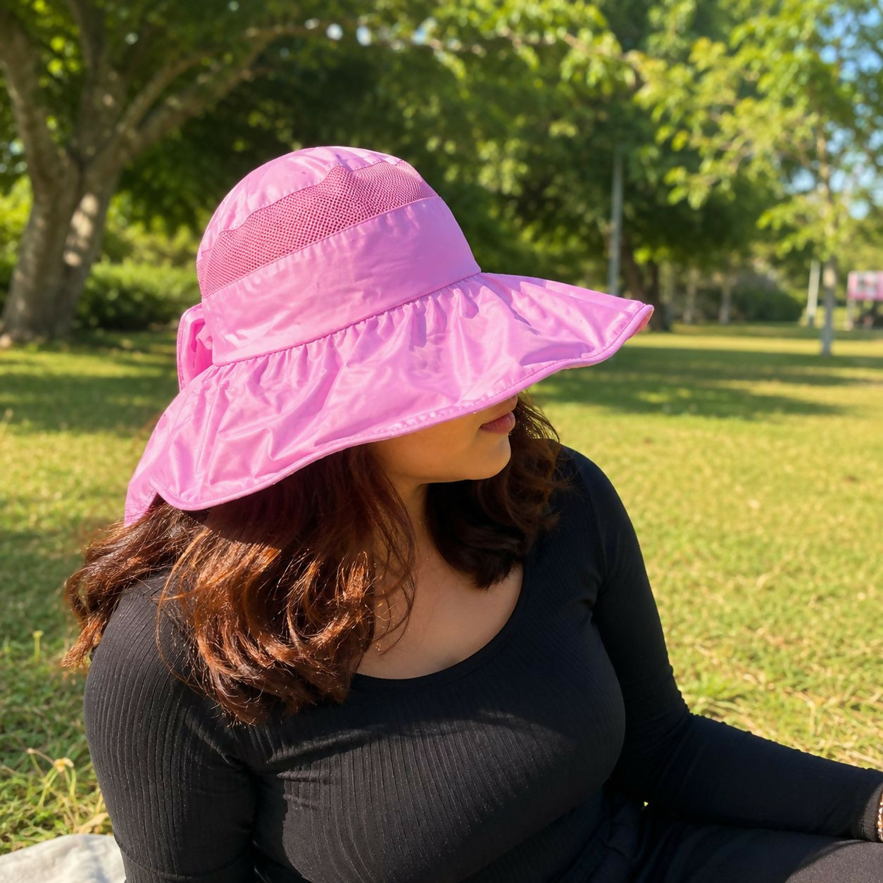 Close-up of soft material on women’s sun visor hat