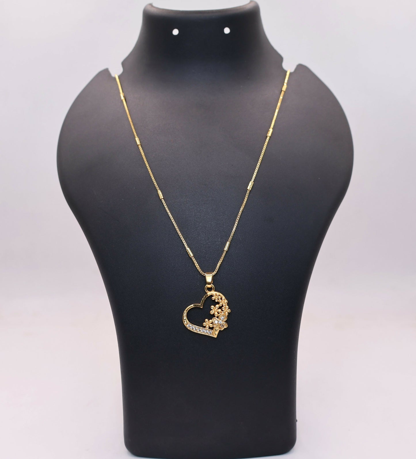 Gold-Plated AD Heart & Floral Pendant Necklace For women and girls