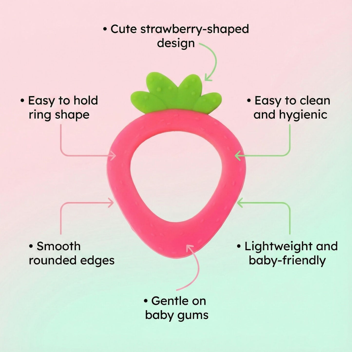 Strawberry shaped silicone baby teether