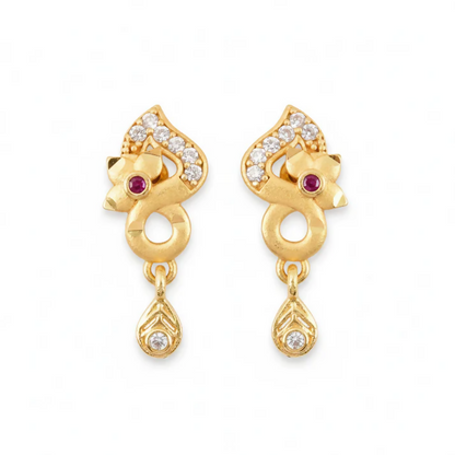 Elegant gold plated earrings with ruby and crystal drops