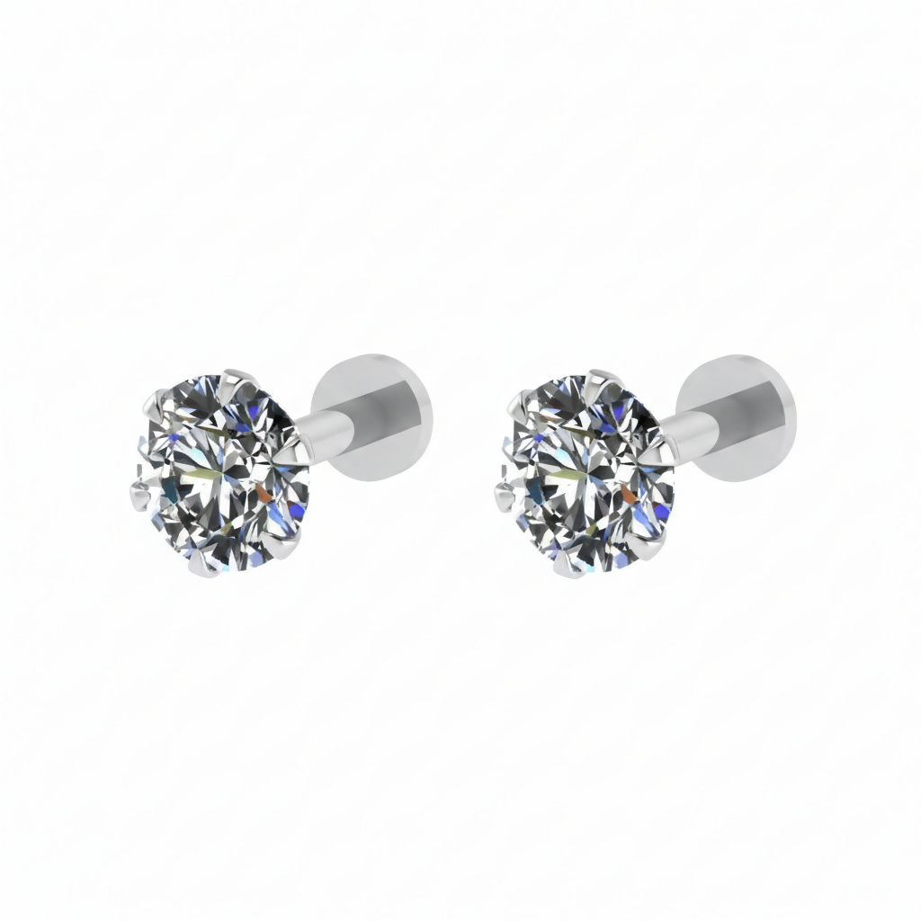 Silver Plated Flat Back AD Stud Earrings for women and girls Combo Pack of 2