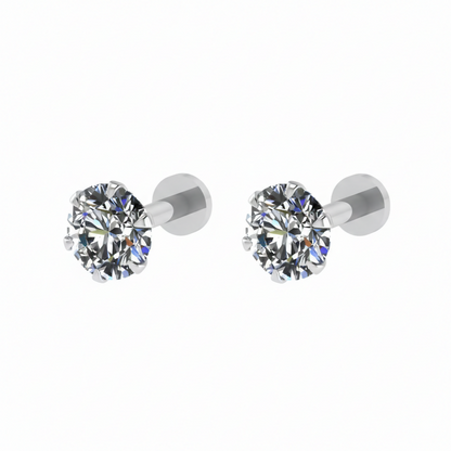 Silver Plated Flat Back AD Stud Earrings for women and girls Combo Pack of 2