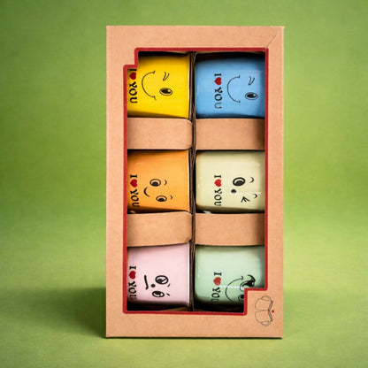 Set of 6 Cute Printed Coffee Mugs with Emoji Design Gift Set