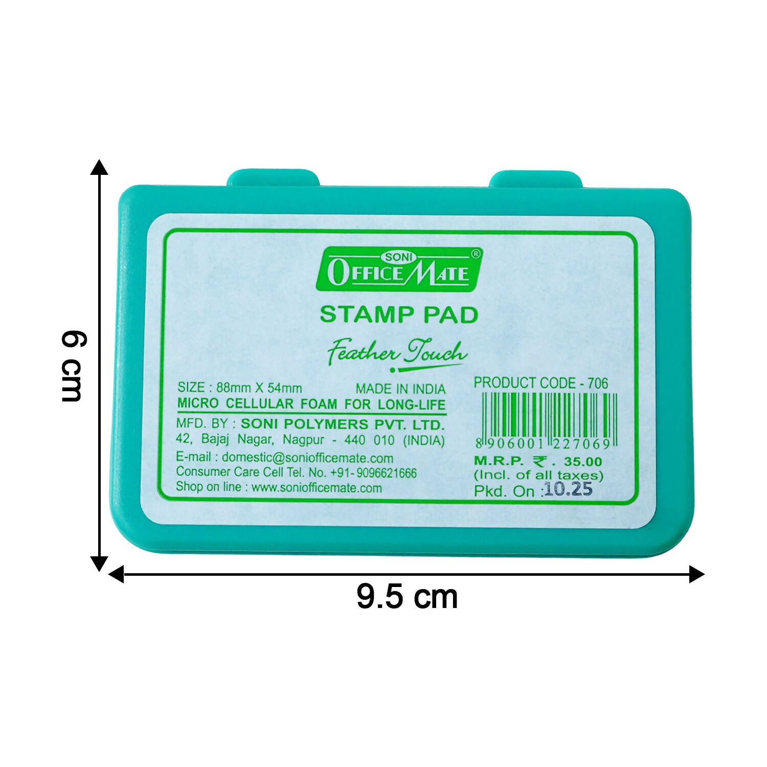 Officemate Small Stamp Pad Feather Touch Green Ink Long-Life Micro Cellular Foam (88cm x54cm)
