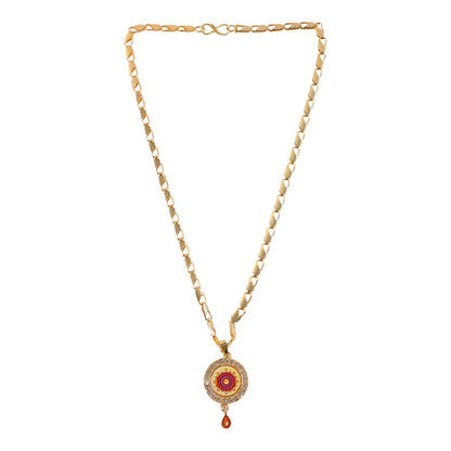 Gold Pendant Necklace with Mandala Design & Stone Detailing