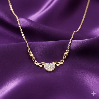 Dainty gold heart necklace with pave set Cubic Zirconia love pendant