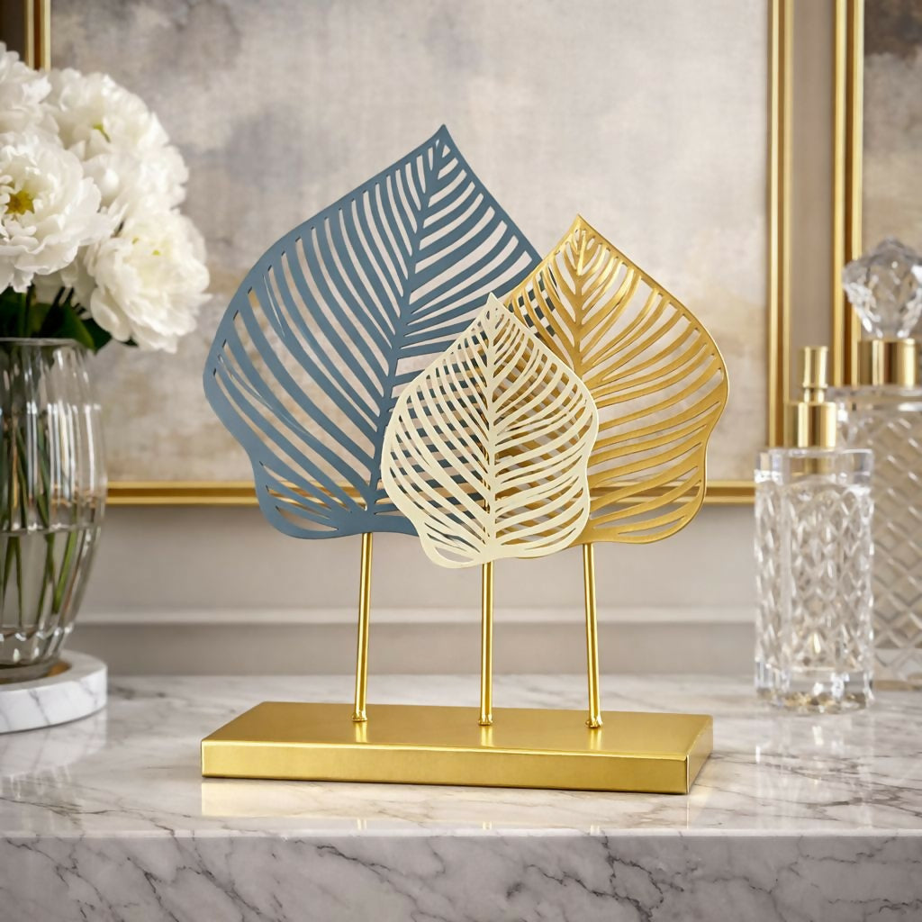 Metal Leaf Table Decor Showpiece Modern Home Decorative Accent