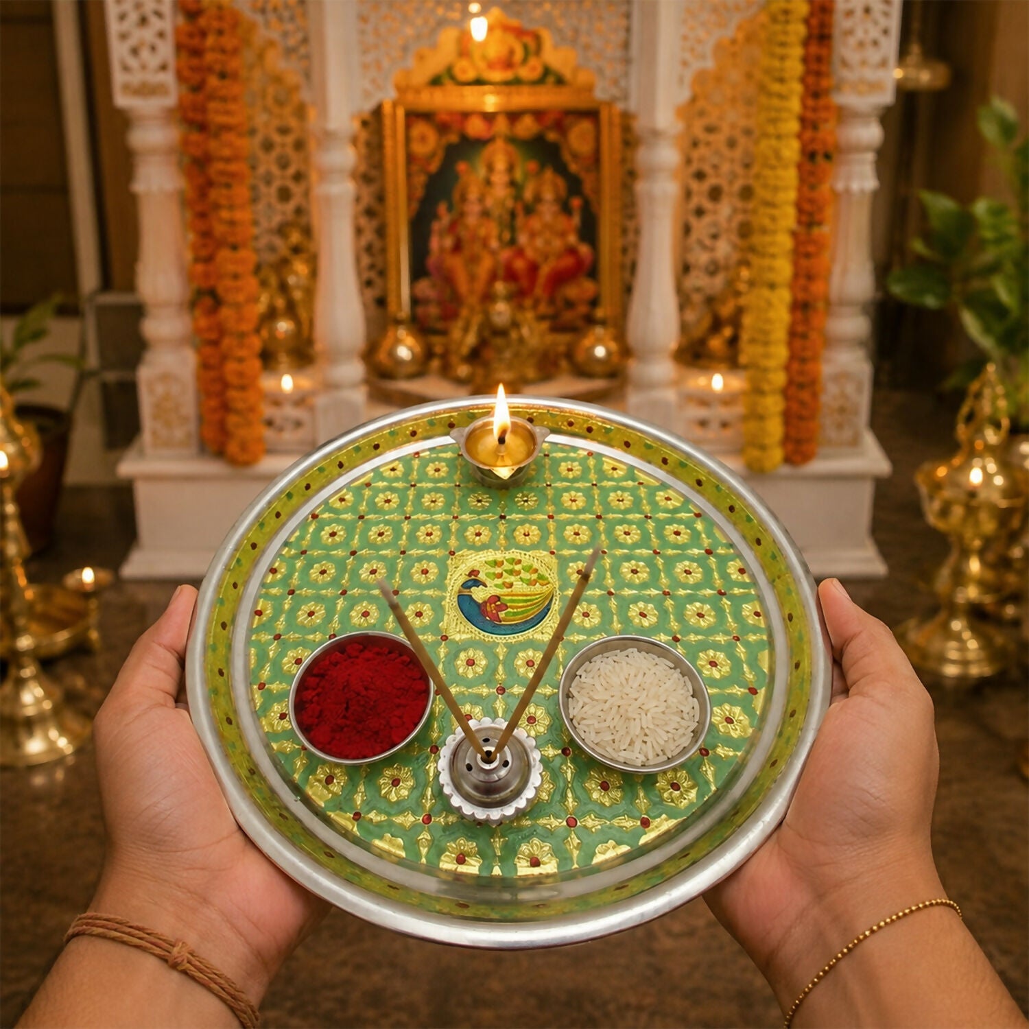 Green Pooja thali- 03