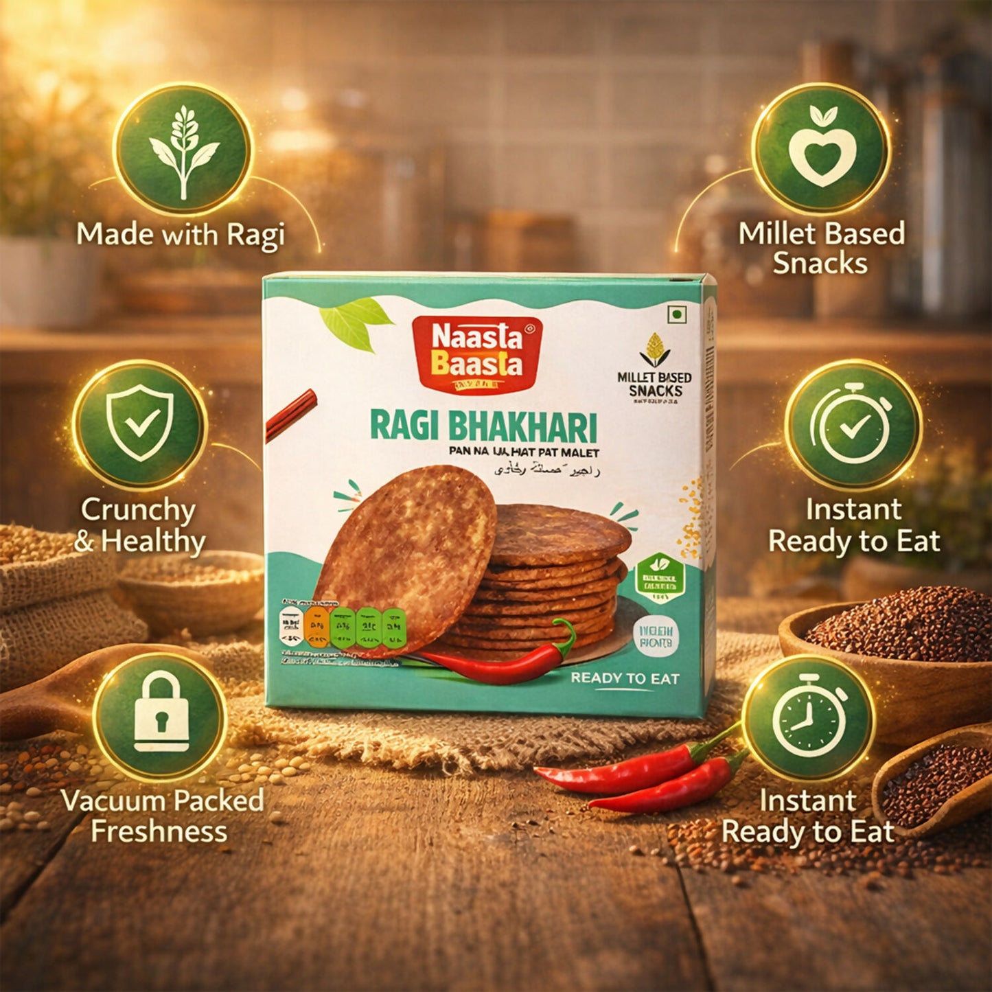 Naasta Baasta Ragi Bhakhari - Crispy Millet Based Ready to Eat Healthy Snack (200gm)
