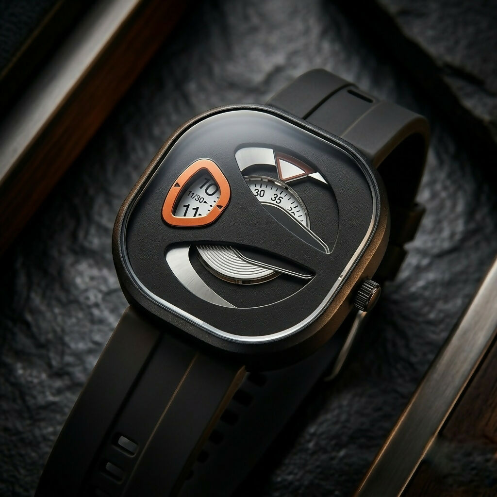 Close up of watch strap texture and buckle detail