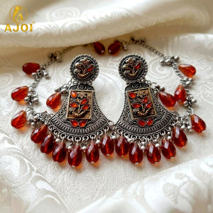 Pair of traditional oxidised floral earrings for ethnic wear