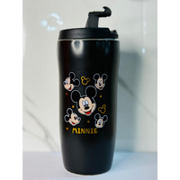 Black Travel Coffee Tumbler with Cute Cartoon Faces – 400 ml Double Wall Insulated Cup – Flip Top Lid – Ideal for Hot & Cold Beverages