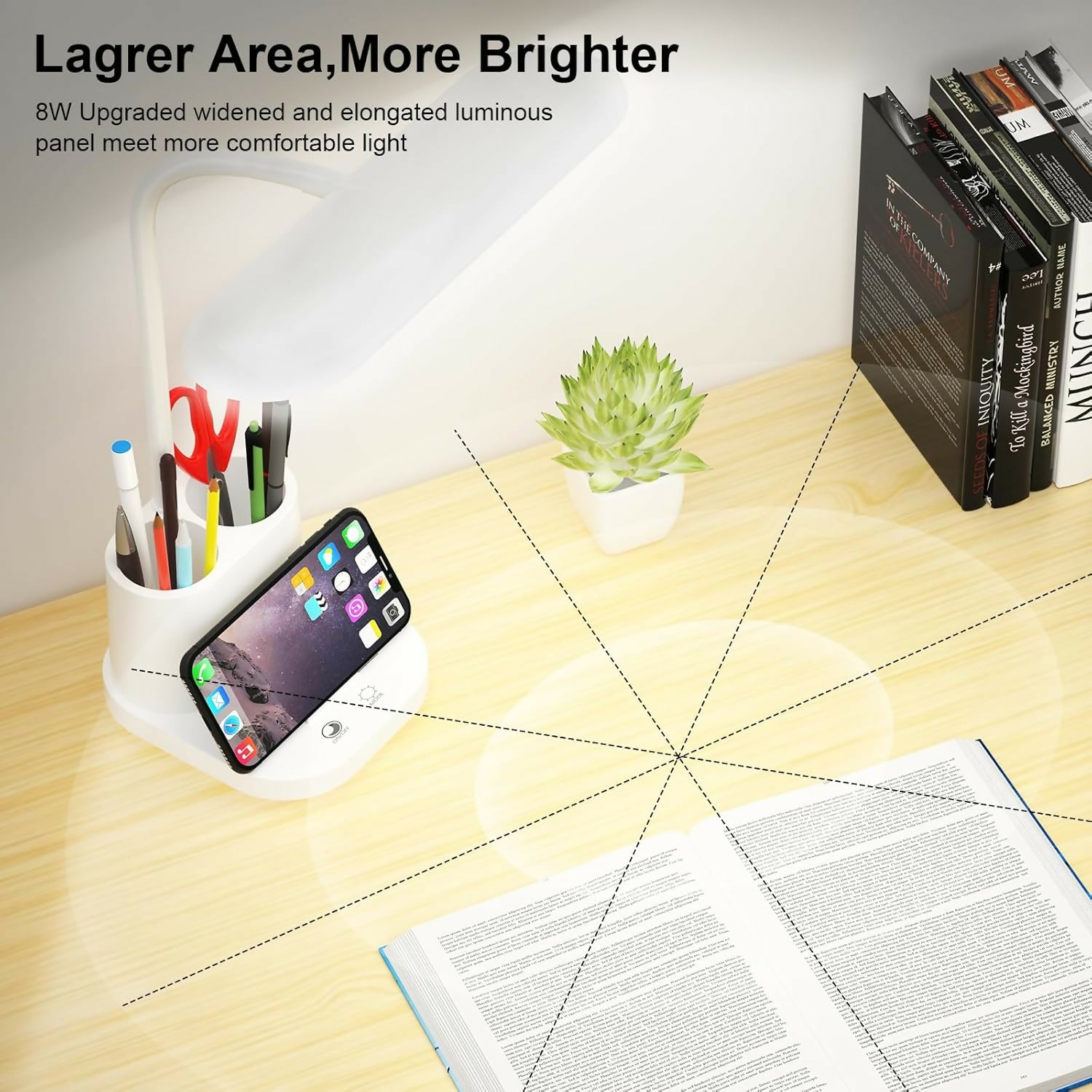 Compact LED desk lamp illuminating workspace