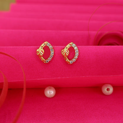 Gold-Plated AD Oval Stud Earrings | Daily Wear Leaf Design for women and girls