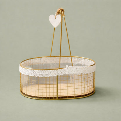Metal Wire Storage Basket with Handle Fabric Lining Organizer