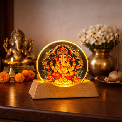 LED Lord Ganesha acrylic lamp on wooden base