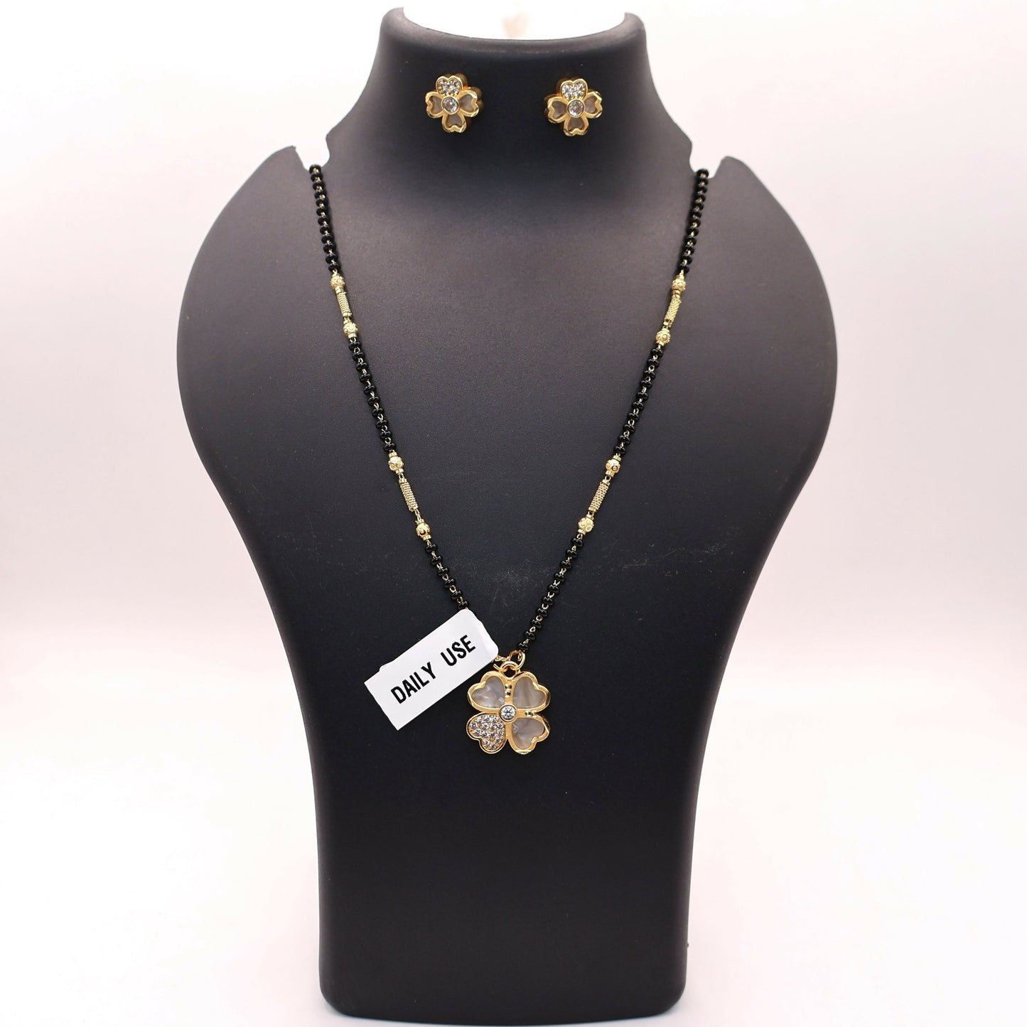 Gold Plated AD Floral Mangalsutra and Earring Set for women