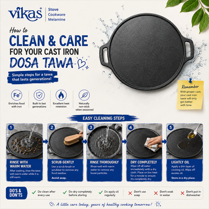 Cooking dosas on cast iron flat tawa