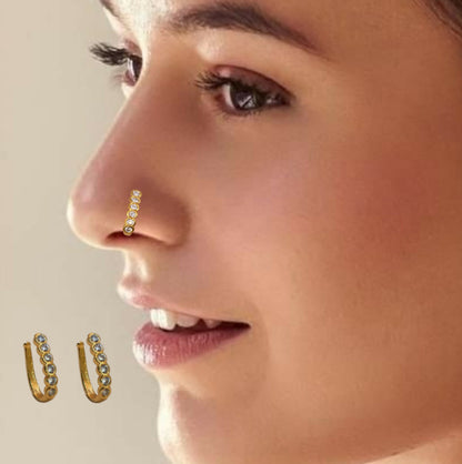 Wavy Diamond Clip-On Nose Ring | Gold Plated AD Non-Pierced