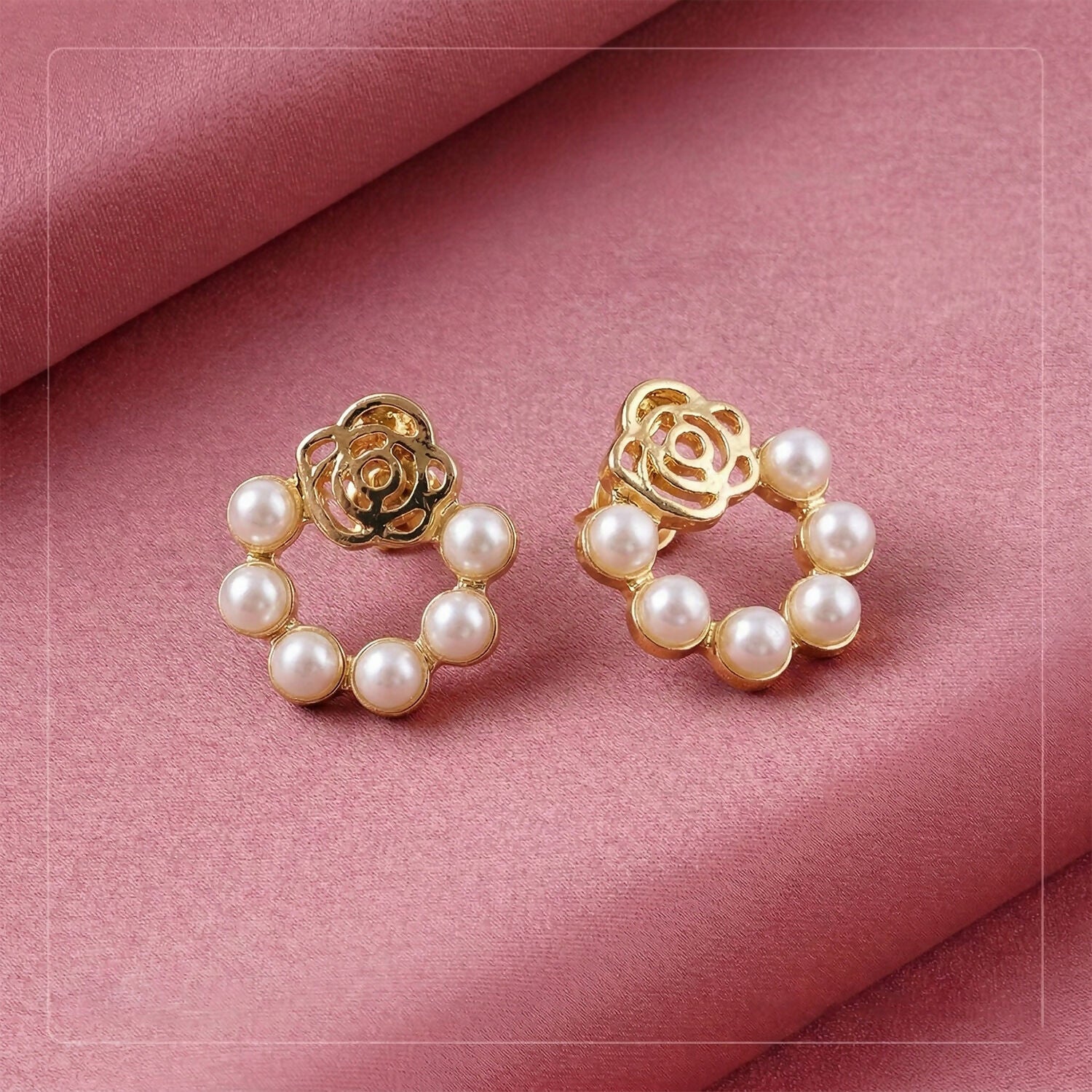 Korean Rose-Garden Pearl Wreath Studs For Girls And Women