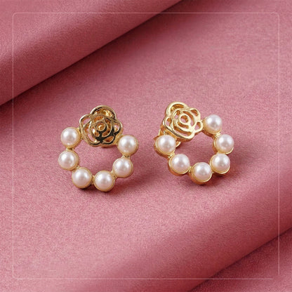 Korean Rose-Garden Pearl Wreath Studs For Girls And Women
