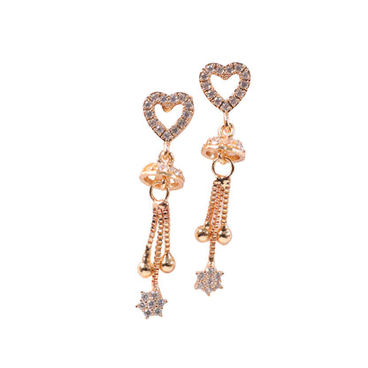 Elegant rose gold earrings featuring crystal-encrusted heart and delicate star charm