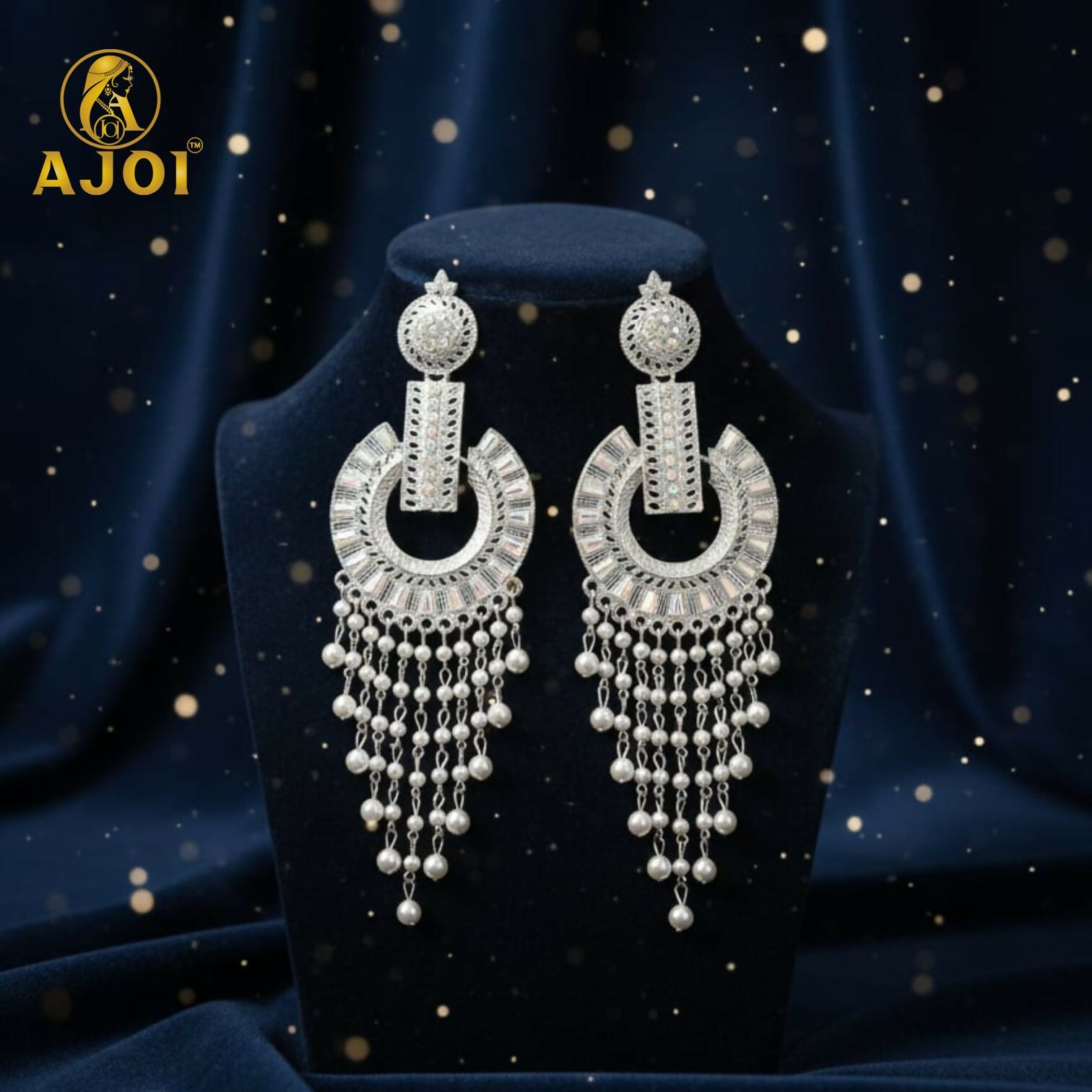 Silver-Tone Pearl Tassel Statement Earrings