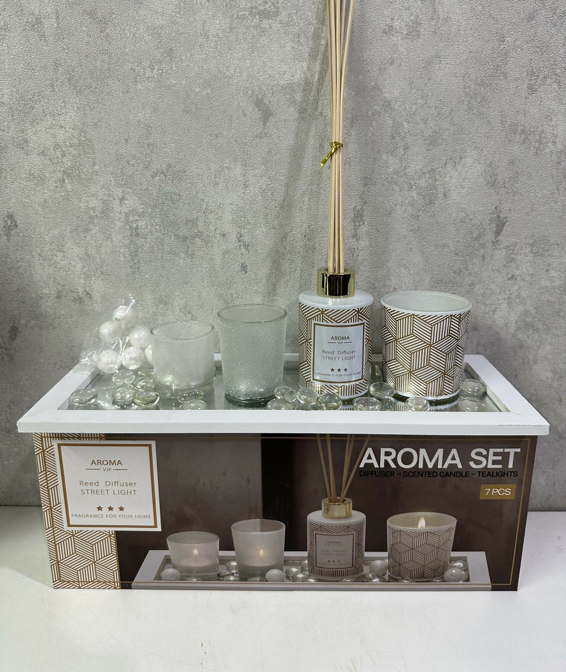 Aroma Premium 7-Piece Reed Diffuser & Scented Candle Gift Set | Home Fragrance Decor with Glass Tealight Holders | Relaxing Aromatherapy Set for Living Room, Bedroom & Office | Elegant Gifting Box for All Occasions