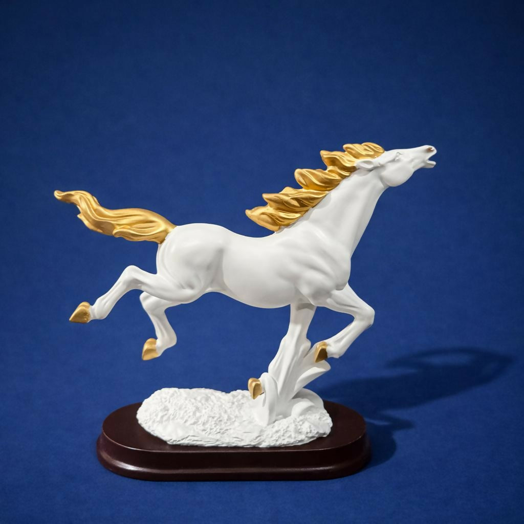 Running horse statue placed on office desk
