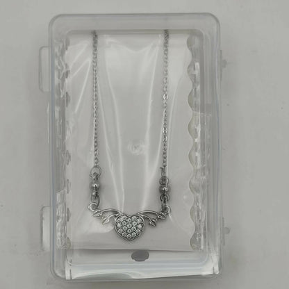 Silver Plated Sparkling Crystal Heart Wing Pendant Necklace For women and girls