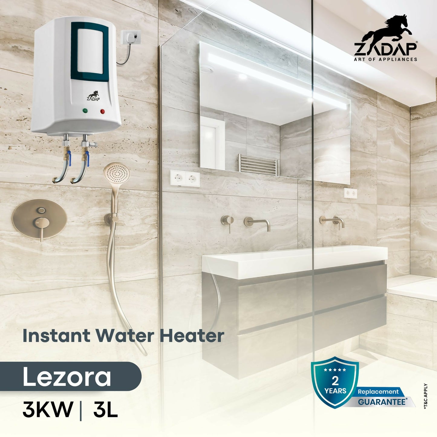 ZADAP 3kW Instant Geyser 4 Way Safety (3L)