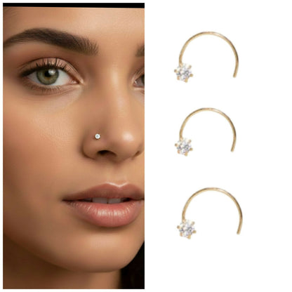 Gold Diamond AD Screw Back Nosepin Laung Koka Nathni combo pack of 3