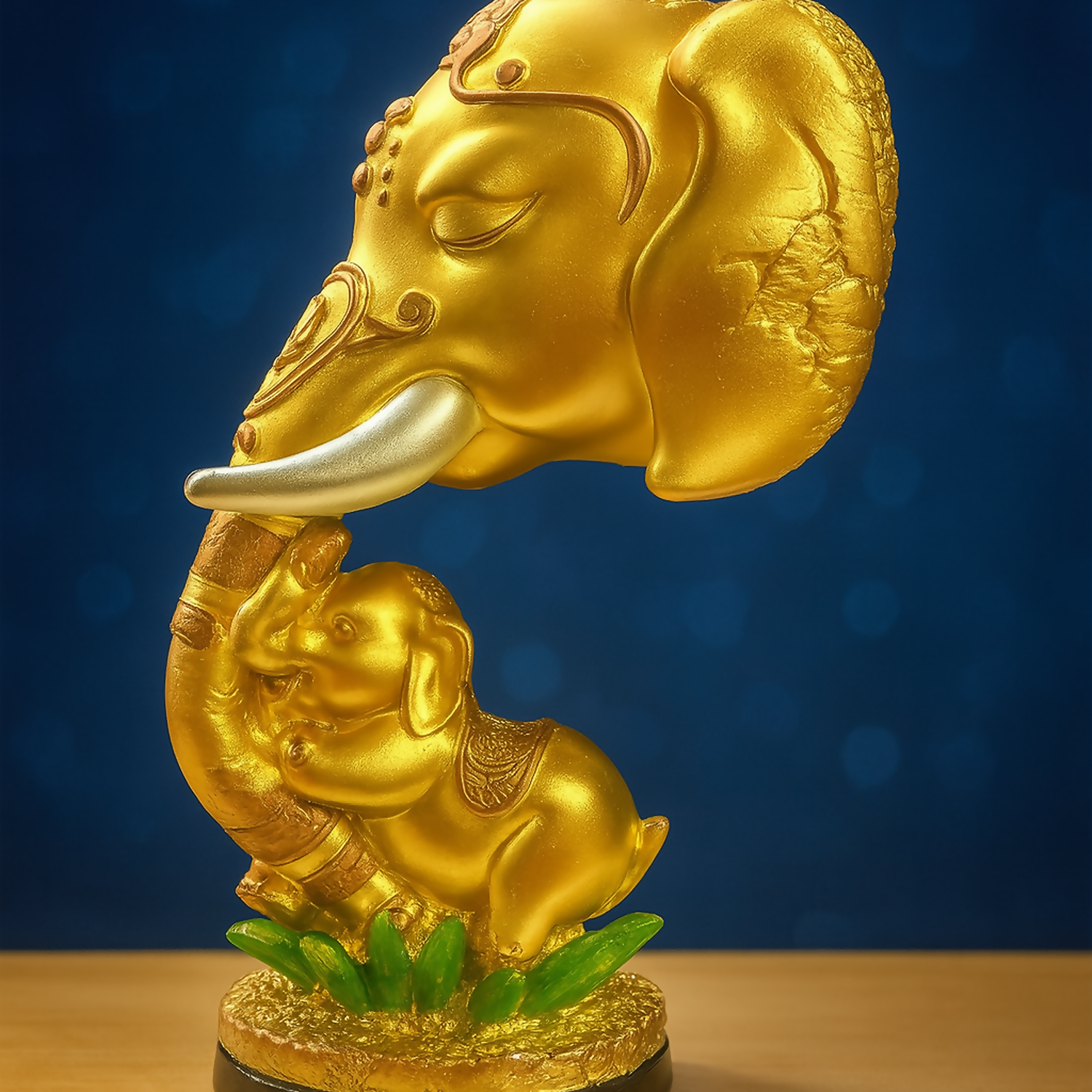 Premium Golden Elephant Mother & Baby Showpiece for Home Decor | Resin Decorative Animal Statue for Living Room, Office Table, Gift for Housewarming, Birthday, Anniversary & Festive Decoration | Good Luck Vastu Figurine