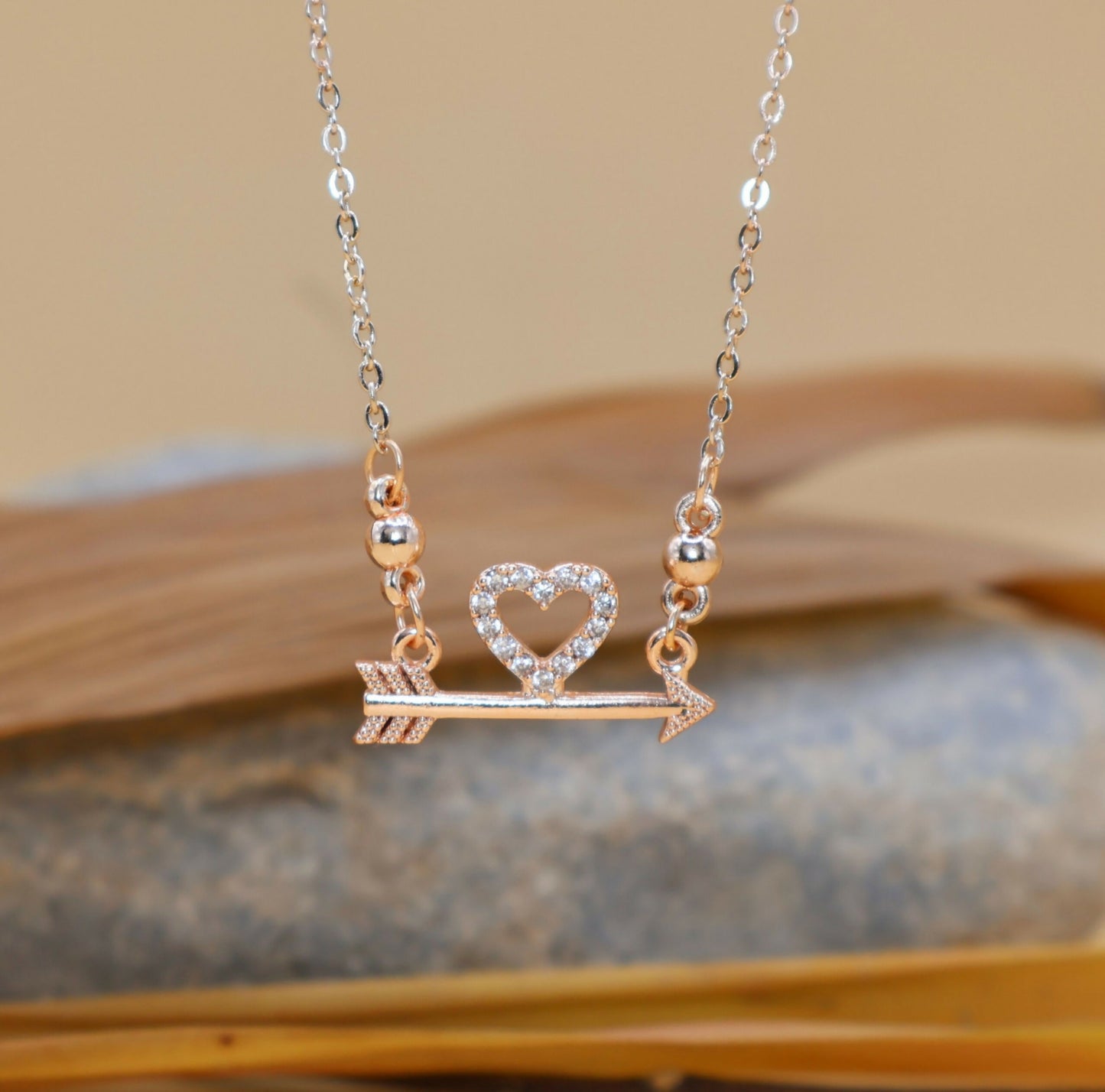 Rose Gold AD Heart Necklace For women and girls