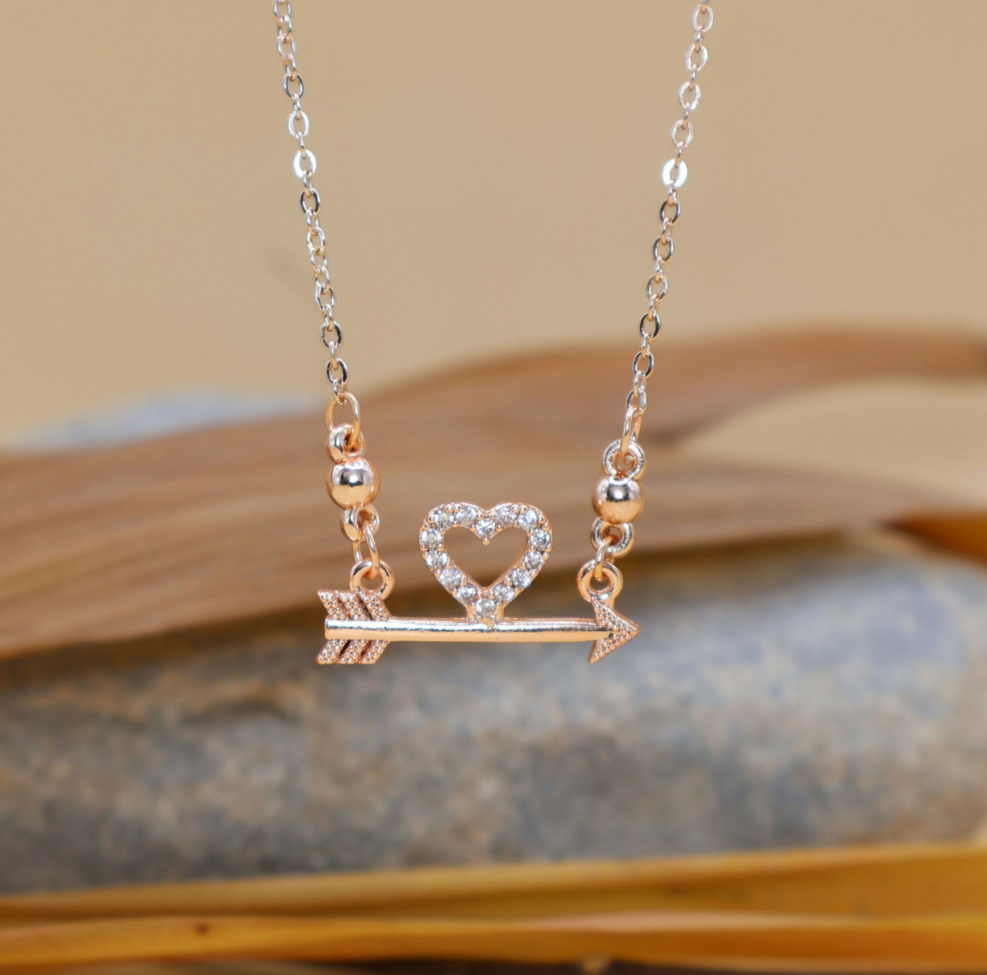 Rose Gold AD Heart Necklace For women and girls