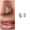 Clip-On Nose Ring Set – Gold Triple Cluster CZ Design, Pack of 2