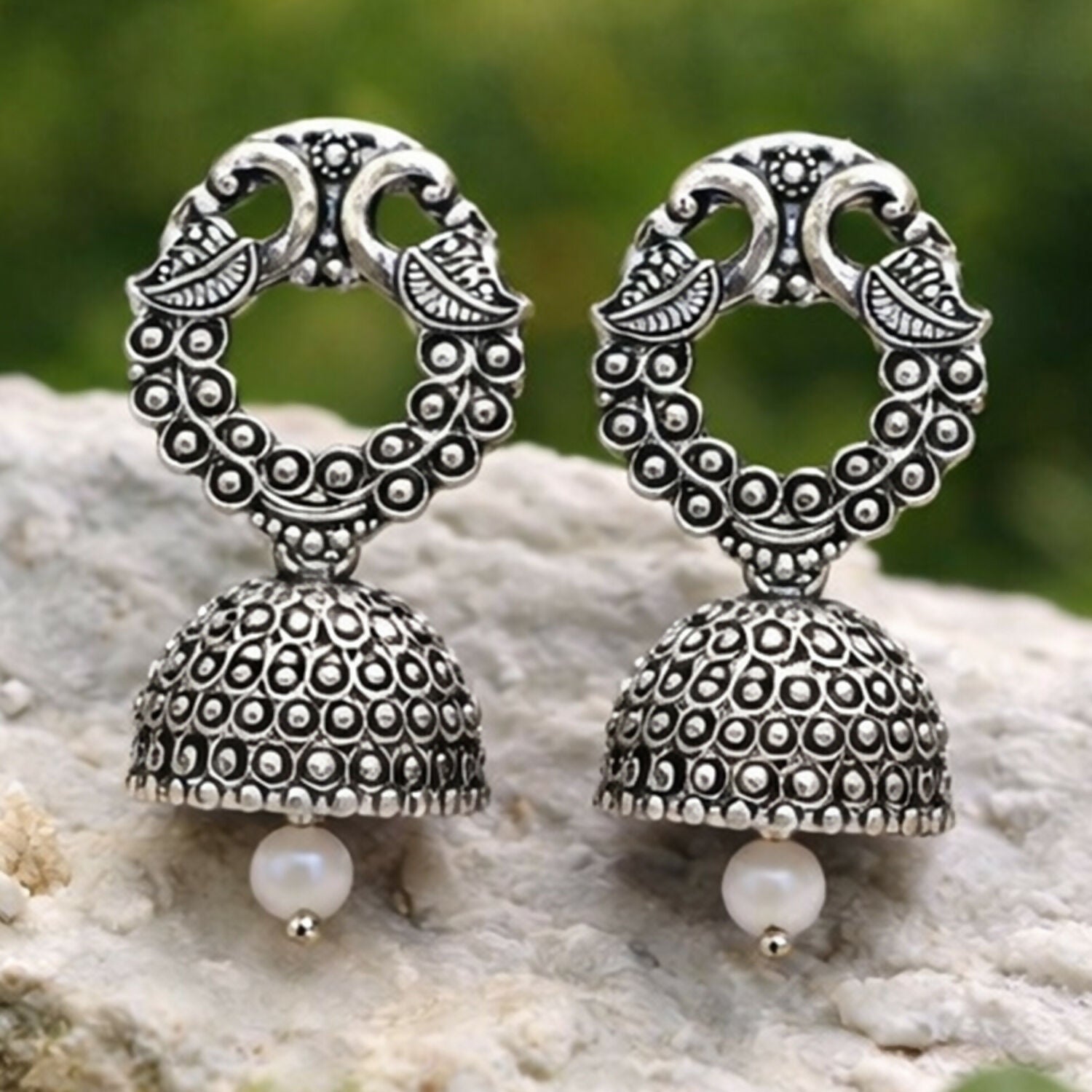 Oxidized Silver Floral Jhumka Earrings for Women – Traditional Ethnic Designer Jewelry