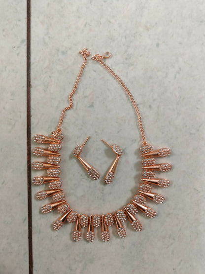 Chic Rose Gold-Toned American Diamond Tassel Necklace Set