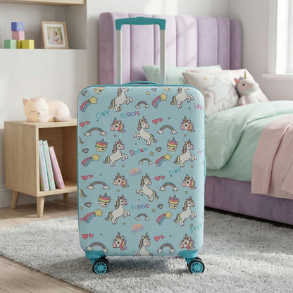 Top handle and wheels of Novex Unicorn kids trolley bag