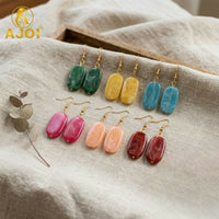 Multicolor Marble Oval Dangle Earrings with Gold Hooks (6 Pair)