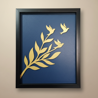 Luxury 3D Leaf & Birds Wall Art Frame | Modern Minimalist Wooden Wall Decor