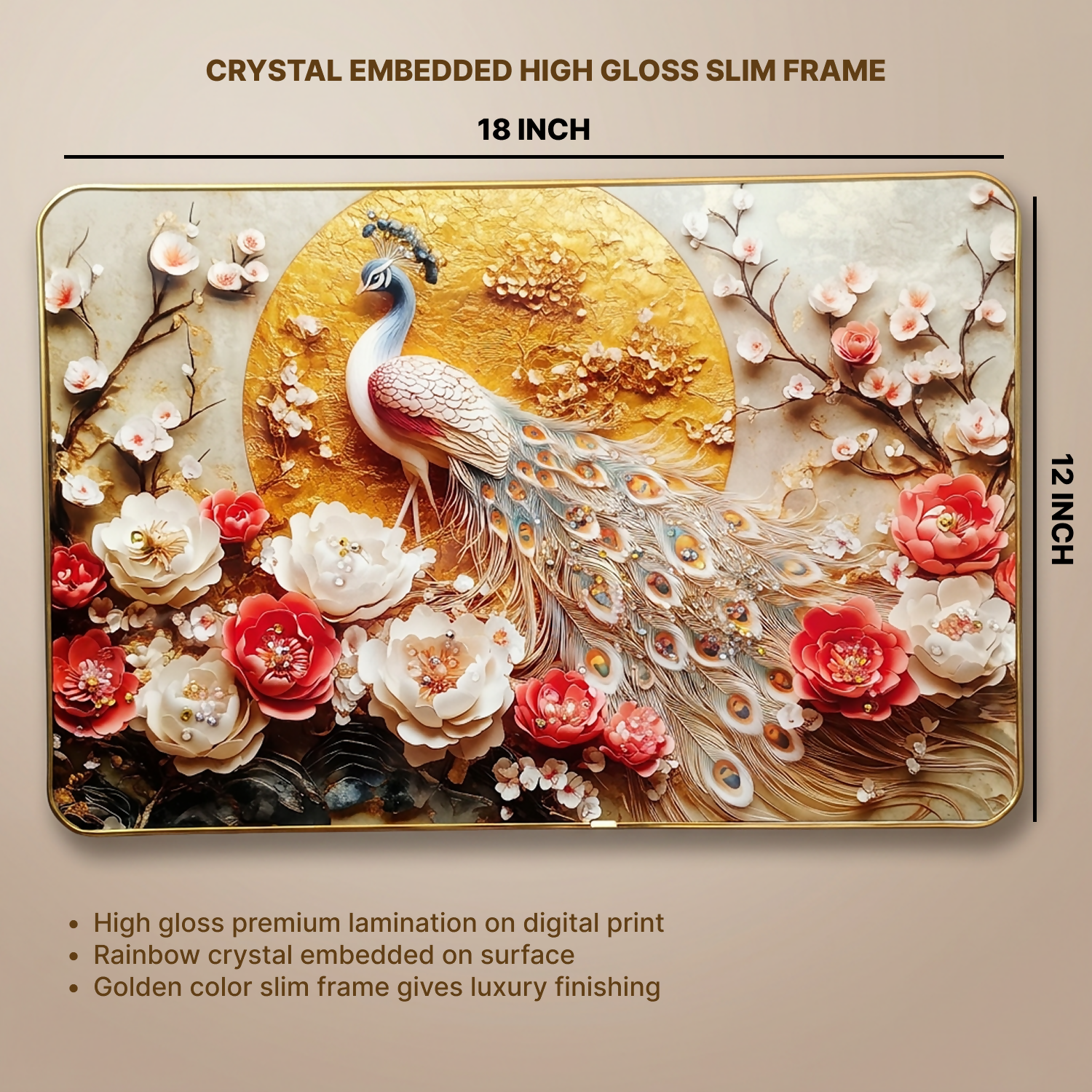 Luxury Peacock Wall Art Frame | Luxury Golden Frame Home Decor